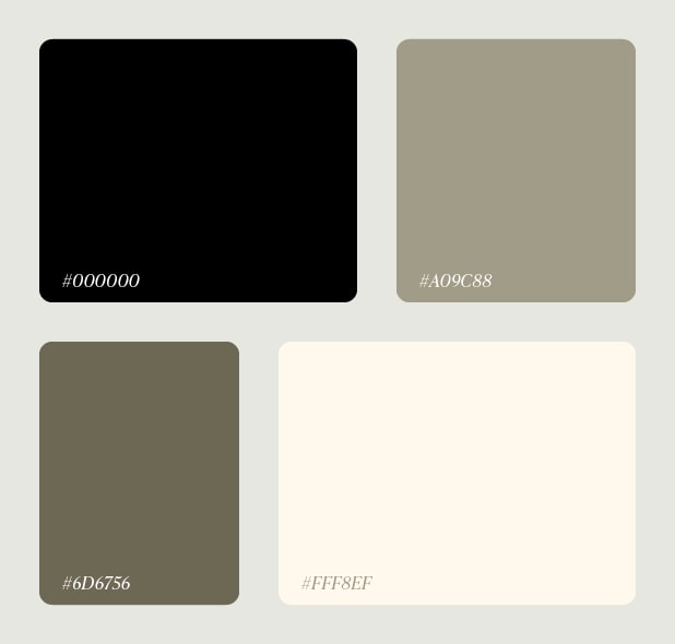 Graphic depicting a color palette of Stone Brown, Dark Navy, Beige, and Cream White along with corresponding hex color codes.